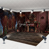 Aperturee - Aperturee Retro Red Wall Fireplace Christmas Room Set Backdrop