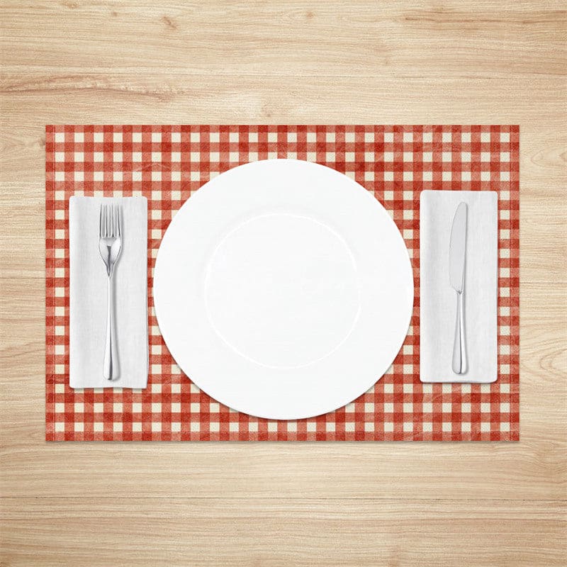 Aperturee - Aperturee Retro Red White Plaid Dining Set of 4 Placemats