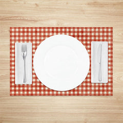 Aperturee - Aperturee Retro Red White Plaid Dining Set of 4 Placemats