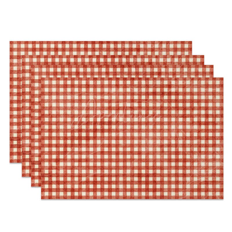 Aperturee - Aperturee Retro Red White Plaid Dining Set of 4 Placemats