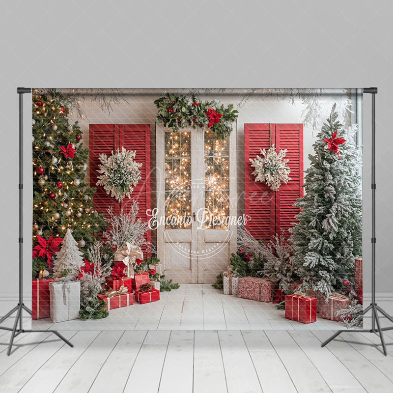 Aperturee - Aperturee Retro Red White Wall Festive Christmas Vibe Backdrop
