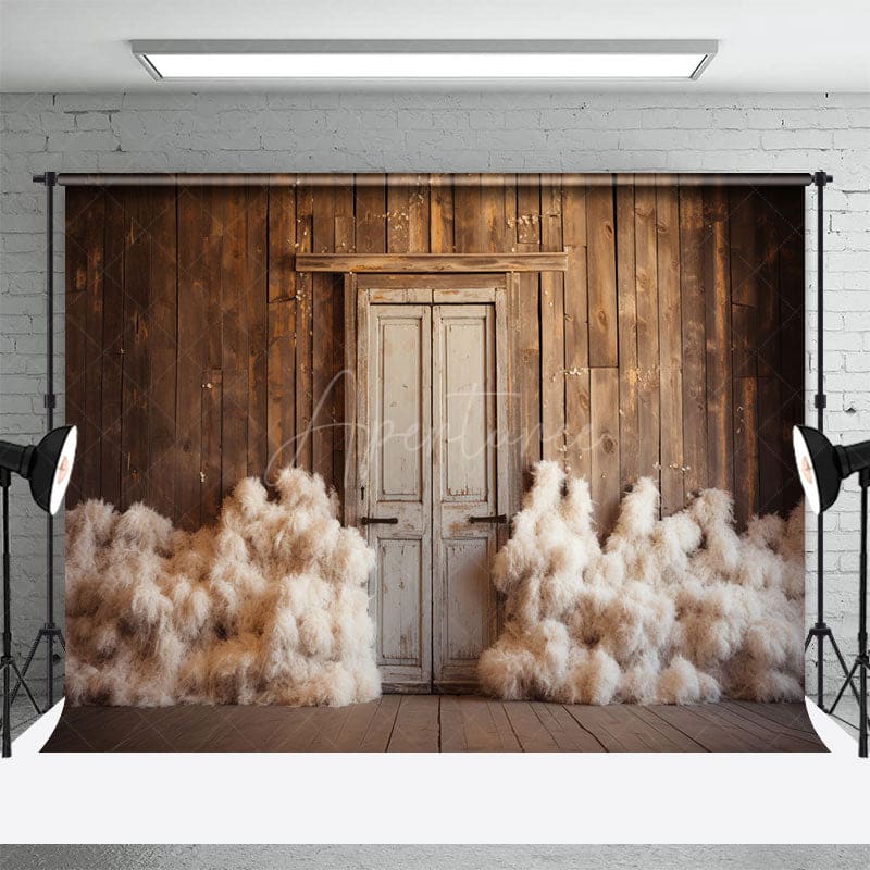 Aperturee - Aperturee Retro Rustic Barn Door Kapok Pile Photo Backdrop