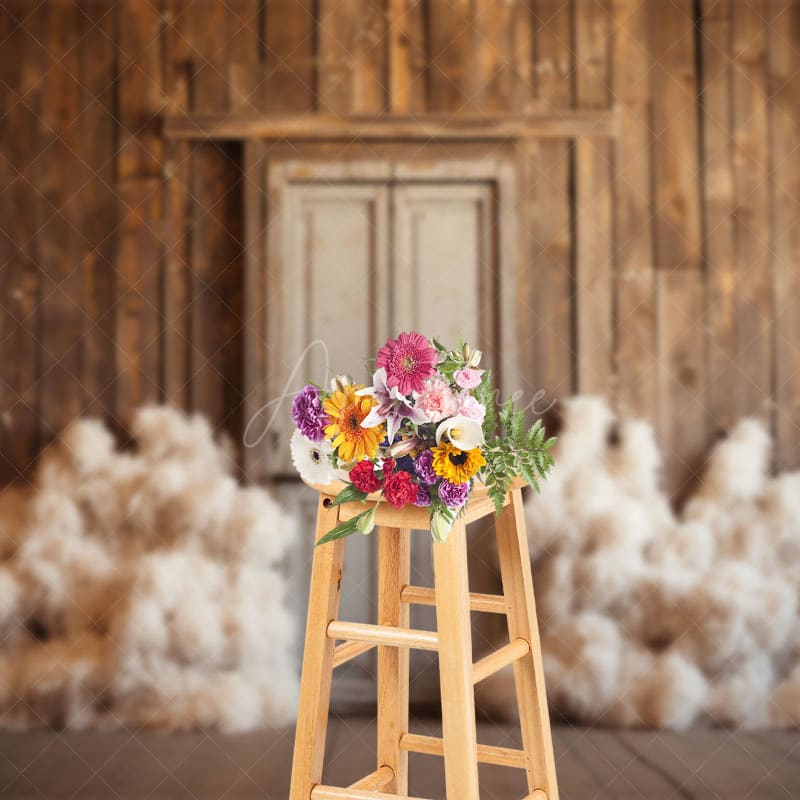 Aperturee - Aperturee Retro Rustic Barn Door Kapok Pile Photo Backdrop
