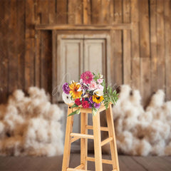 Aperturee - Aperturee Retro Rustic Barn Door Kapok Pile Photo Backdrop