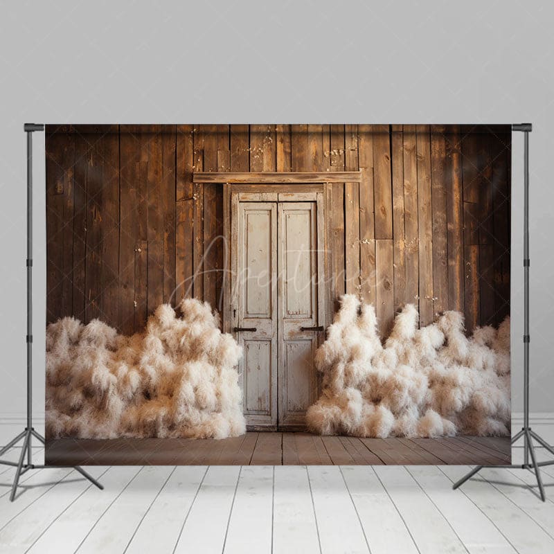 Aperturee - Aperturee Retro Rustic Barn Door Kapok Pile Photo Backdrop