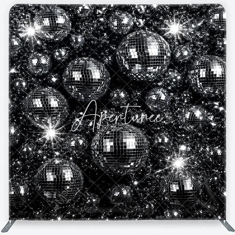 Aperturee - Aperturee Retro Silver Disco Ball Square Double-Sided Backdrop Sparkling Dance Party and Music Celebration Decor
