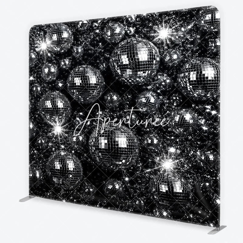 Aperturee - Aperturee Retro Silver Disco Ball Square Double-Sided Backdrop Sparkling Dance Party and Music Celebration Decor