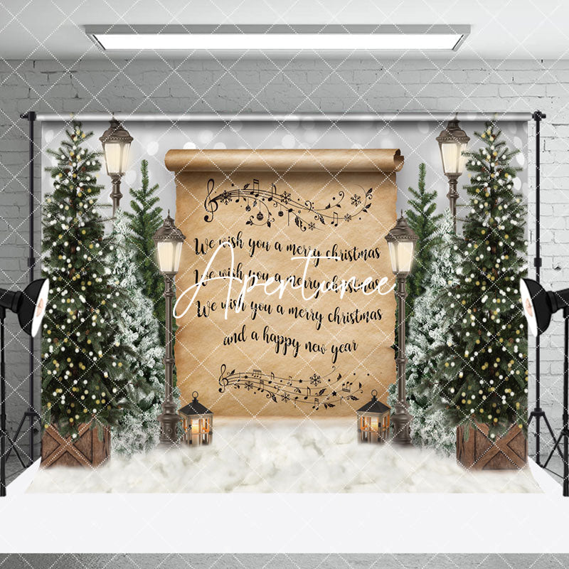 Aperturee - Aperturee Retro Song Wood Door Snow Christmas Room Set Backdrop