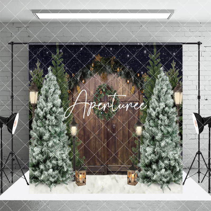Aperturee - Aperturee Retro Song Wood Door Snow Christmas Room Set Backdrop