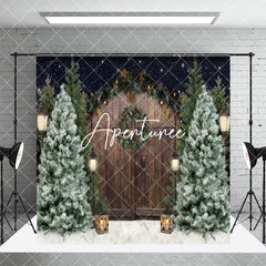 Aperturee - Aperturee Retro Song Wood Door Snow Christmas Room Set Backdrop