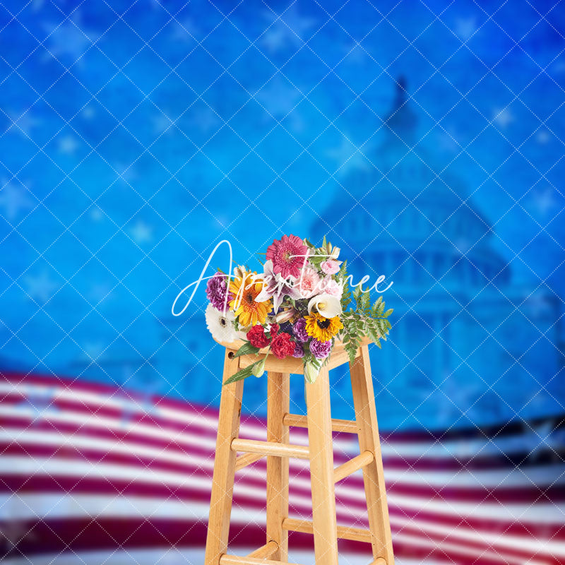 Aperturee - Aperturee Retro Stars Usa Flag White Hosue Patriotic Backdrop