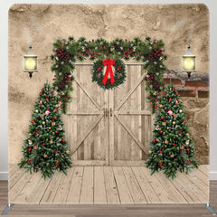 Aperturee - Aperturee Retro Stone Cave Wood Door Xmas Pillow Case Backdrop