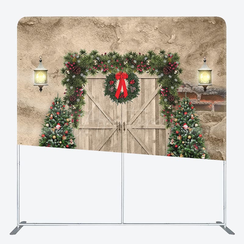 Aperturee - Aperturee Retro Stone Cave Wood Door Xmas Pillow Case Backdrop