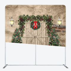 Aperturee - Aperturee Retro Stone Cave Wood Door Xmas Pillow Case Backdrop