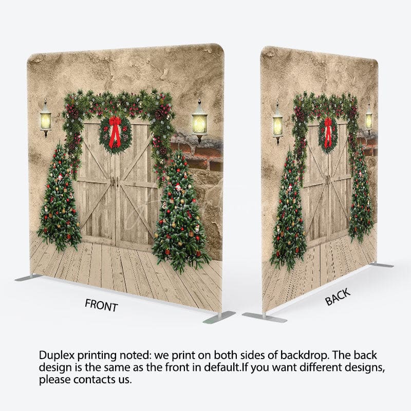Aperturee - Aperturee Retro Stone Cave Wood Door Xmas Pillow Case Backdrop