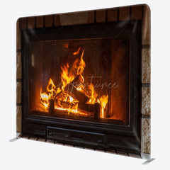 Aperturee - Aperturee Retro Stone Fireplace Pillow Cover Xmas Backdrop