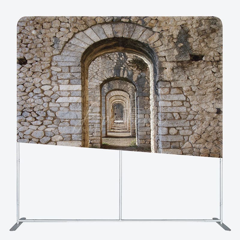 Aperturee - Aperturee Retro Stones Arch Corridor Photo Pillow Case Backdrop