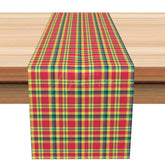 Aperturee - Aperturee Retro Striped Table Runner in an Old Style Blue Red and Yellow Design Vintage 70s Vibe Kitchen Decor