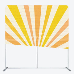 Aperturee - Aperturee Retro Sunburst Brick Wall Tension Fabric Backdrop Yellow Orange Rising Sun Background Sunshine Party Decoration