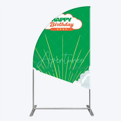 Aperturee - Aperturee Retro Sunburst Happy Birthday Half Moon Arch Backdrop Green and White Cloud Party Cover