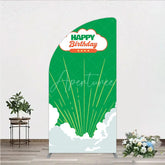 Aperturee - Aperturee Retro Sunburst Happy Birthday Half Moon Arch Backdrop Green and White Cloud Party Cover