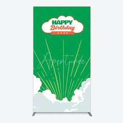 Aperturee - Aperturee Retro Sunburst Happy Birthday Rectangle Backdrop Green and White Cloud Party Cover