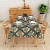 Aperturee - Aperturee Retro Sunburst Rectangle Tablecloth Brown Geometric Pattern Dining Table Cloth Decor