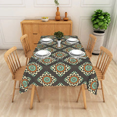 Aperturee - Aperturee Retro Sunburst Rectangle Tablecloth Brown Geometric Pattern Dining Table Cloth Decor
