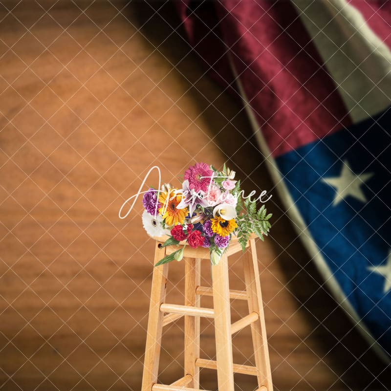 Aperturee - Aperturee Retro Usa Flag Natural Wood Grain Photo Backdrop