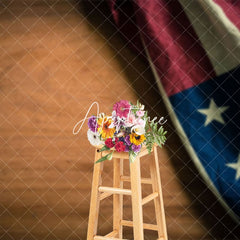 Aperturee - Aperturee Retro Usa Flag Natural Wood Grain Photo Backdrop