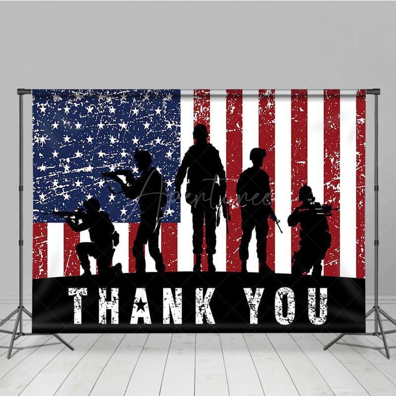 Aperturee - Aperturee Retro Usa Flag Special Forces Thank You Backdrop