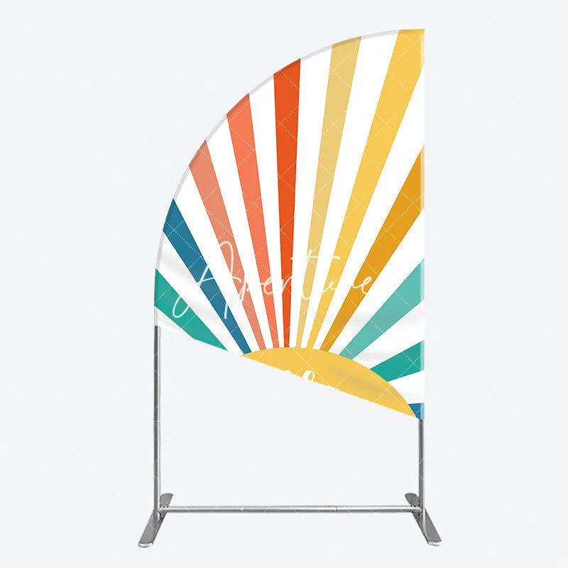 Aperturee - Aperturee Retro Vibrant Multi-Color Sunburst Stripes Half Moon Arch Backdrop Hello Sunshine Summer Party Decor