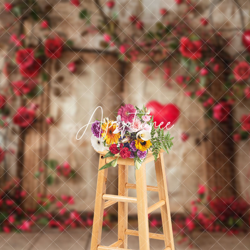 Aperturee - Aperturee Retro Wall Book Rose Vine Valentines Day Backdrop