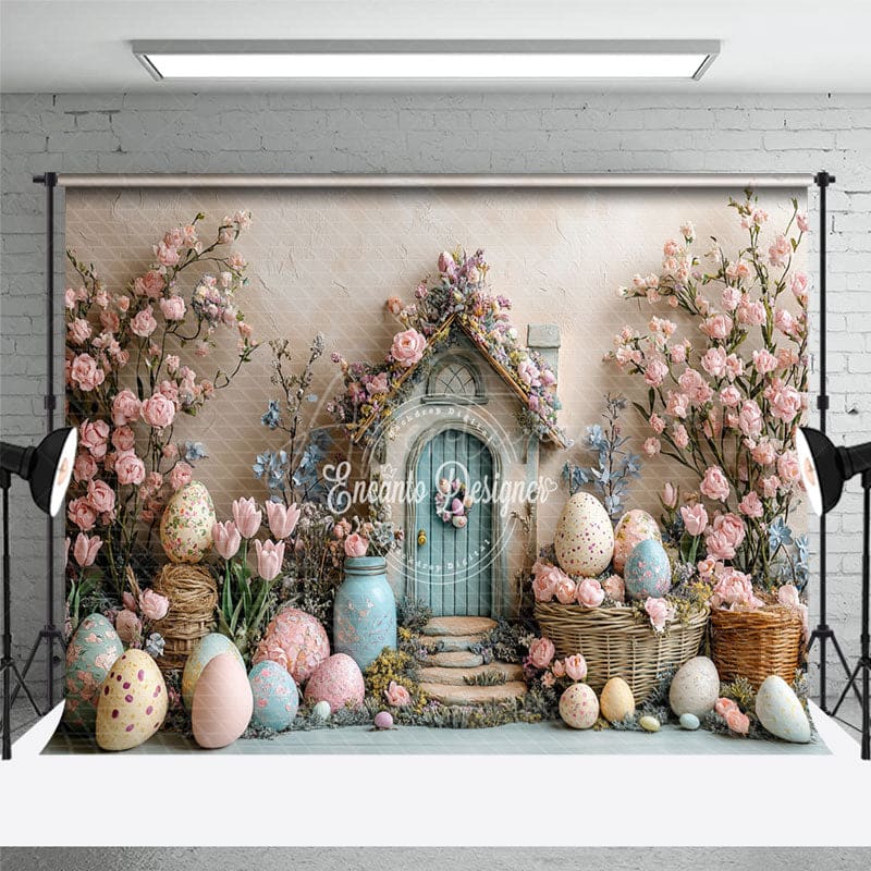 Aperturee - Aperturee Retro Wall Floor Floral Egg Easter Combo Set Backdrop