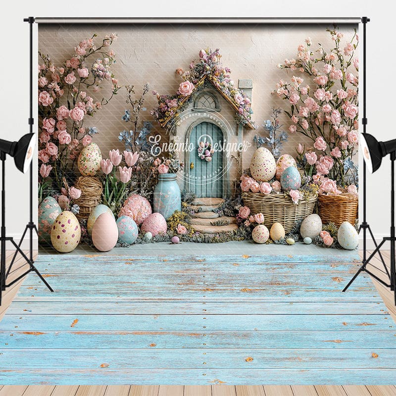 Aperturee - Aperturee Retro Wall Floor Floral Egg Easter Combo Set Backdrop