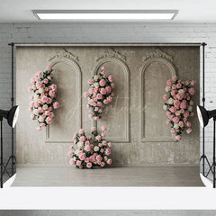 Aperturee - Aperturee Retro Wall Floral Sweet Pink Elegant Wedding Backdrop