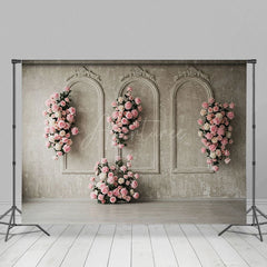Aperturee - Aperturee Retro Wall Floral Sweet Pink Elegant Wedding Backdrop