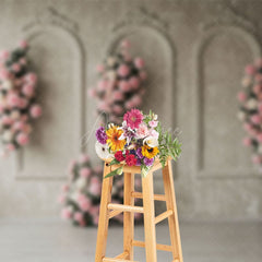 Aperturee - Aperturee Retro Wall Floral Sweet Pink Elegant Wedding Backdrop