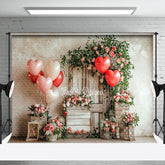 Aperturee - Aperturee Retro Wall Greenery Floral Valentines Day Backdrop