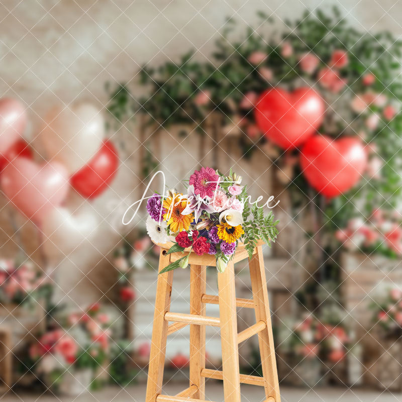 Aperturee - Aperturee Retro Wall Greenery Floral Valentines Day Backdrop