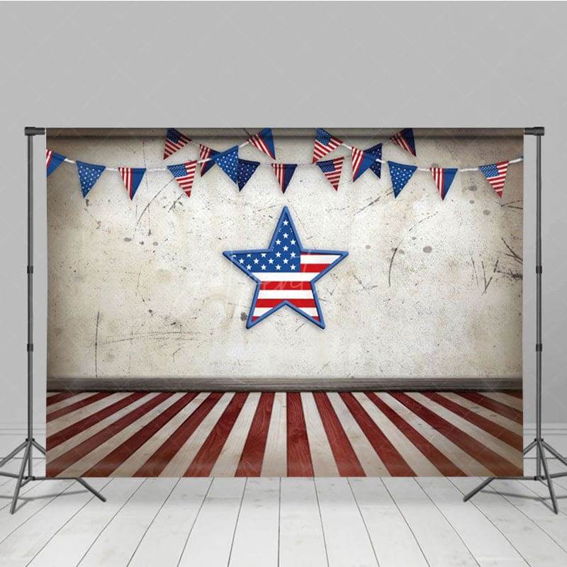 Aperturee - Aperturee Retro Wall Usa Flag Stars Independence Day Backdrop