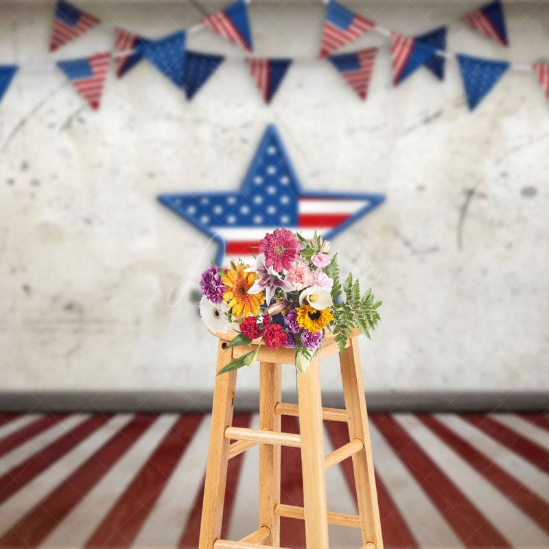 Aperturee - Aperturee Retro Wall Usa Flag Stars Independence Day Backdrop