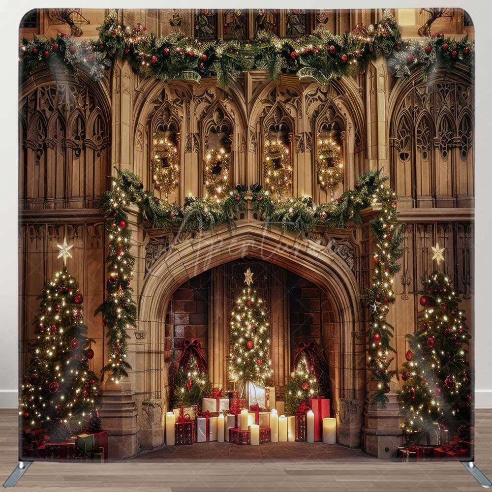 Aperturee - Aperturee Retro Wall Xmas Trees Gifts Pillow Case Backdrop