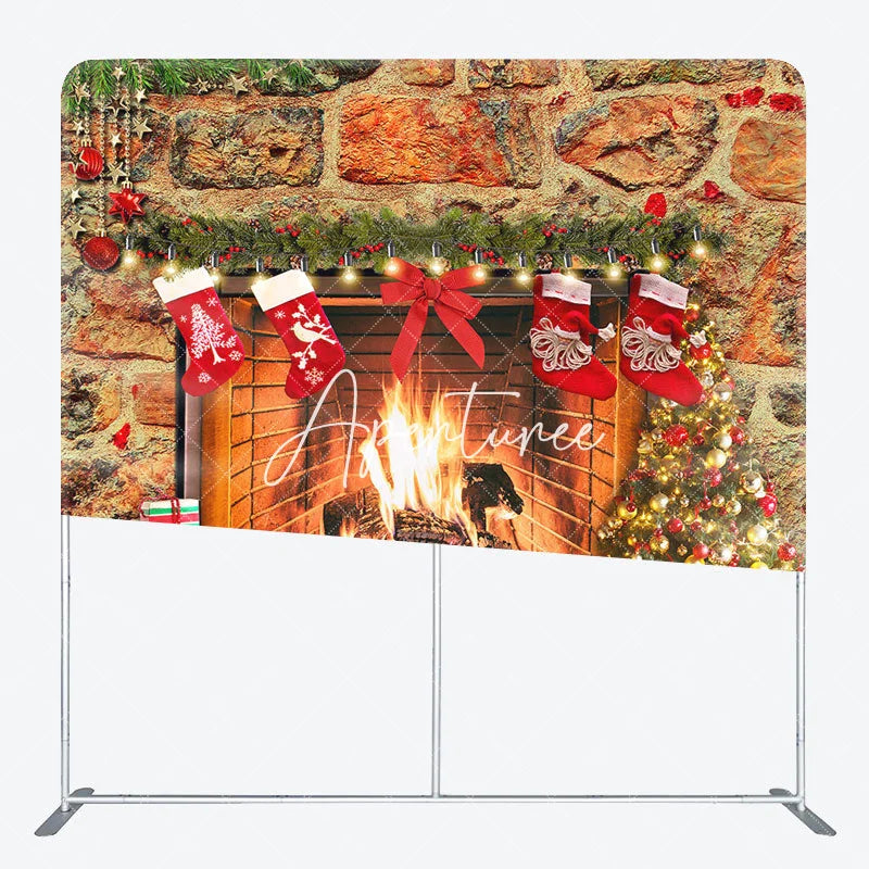 Aperturee - Aperturee Retro Warm Fireplace Christmas Pillow Case Backdrop