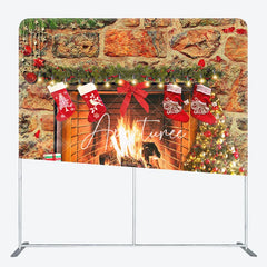 Aperturee - Aperturee Retro Warm Fireplace Christmas Pillow Case Backdrop