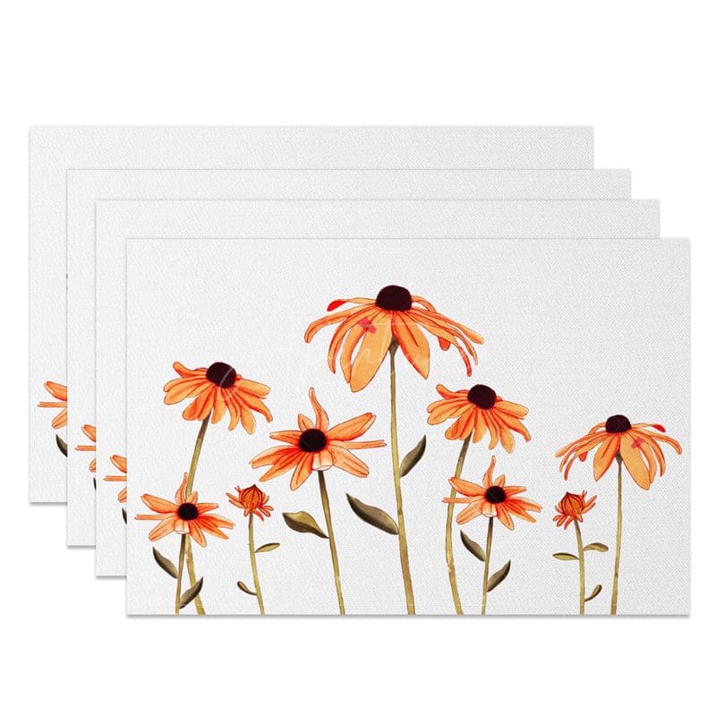 Aperturee - Aperturee Retro White Orange Faded Floral Set Of 4 Placemats