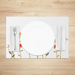Aperturee - Aperturee Retro White Orange Faded Floral Set Of 4 Placemats