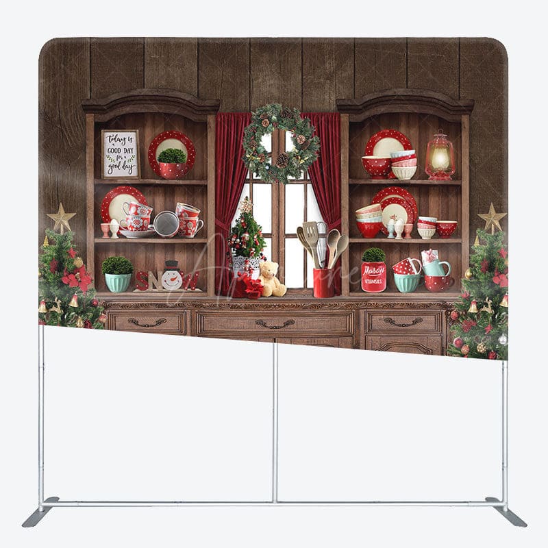Aperturee - Aperturee Retro Wood Cupboard Christmas Tension Fabric Backdrop
