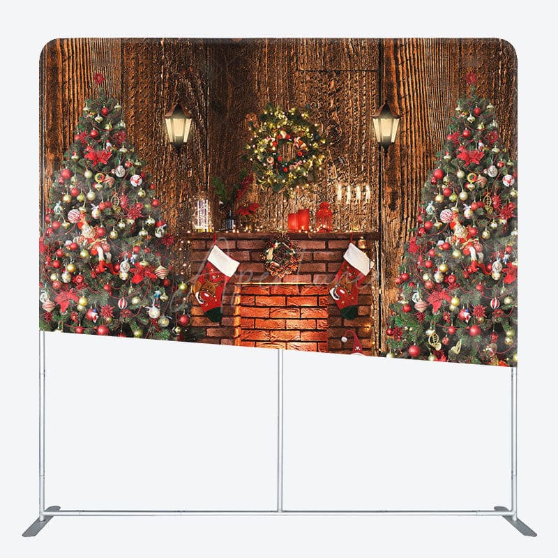 Aperturee - Aperturee Retro Wood House Fireplace Tension Fabric Backdrop