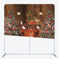 Aperturee - Aperturee Retro Wood House Fireplace Tension Fabric Backdrop